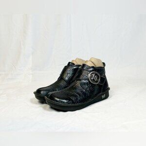 Alegria Caiti Black Leather Floral Embossed Yeehaw Booties Ankle Boots~7-7.5/37~
